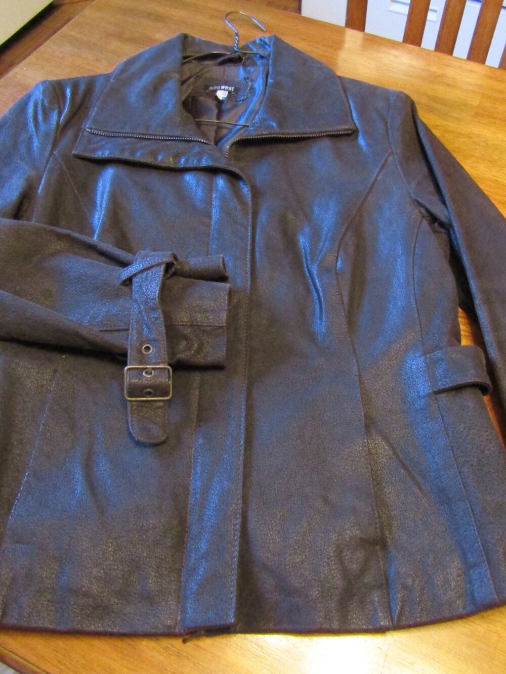 600 West Ladies Dark Brown Leather Coat Jacket Size 10